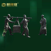 古代人物抬东西玻璃钢制作铜雕户外情景小品民俗公园广场雕塑制作