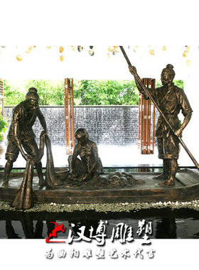 户外打渔雕塑园林景观铜雕