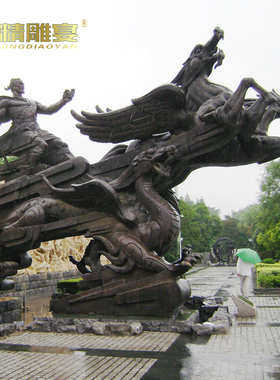 古代神话人物骑马玻璃钢园林景观