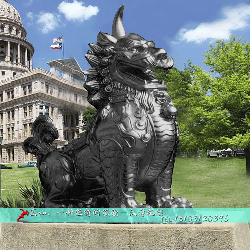 铸铜神兽雕塑定制户外大型招财独角兽雕像景观獬豸镇宅雕塑品摆件
