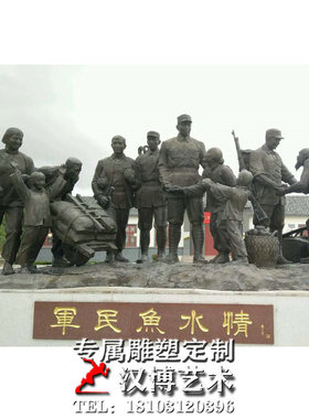 玻璃钢铸铜军民鱼水情雕塑