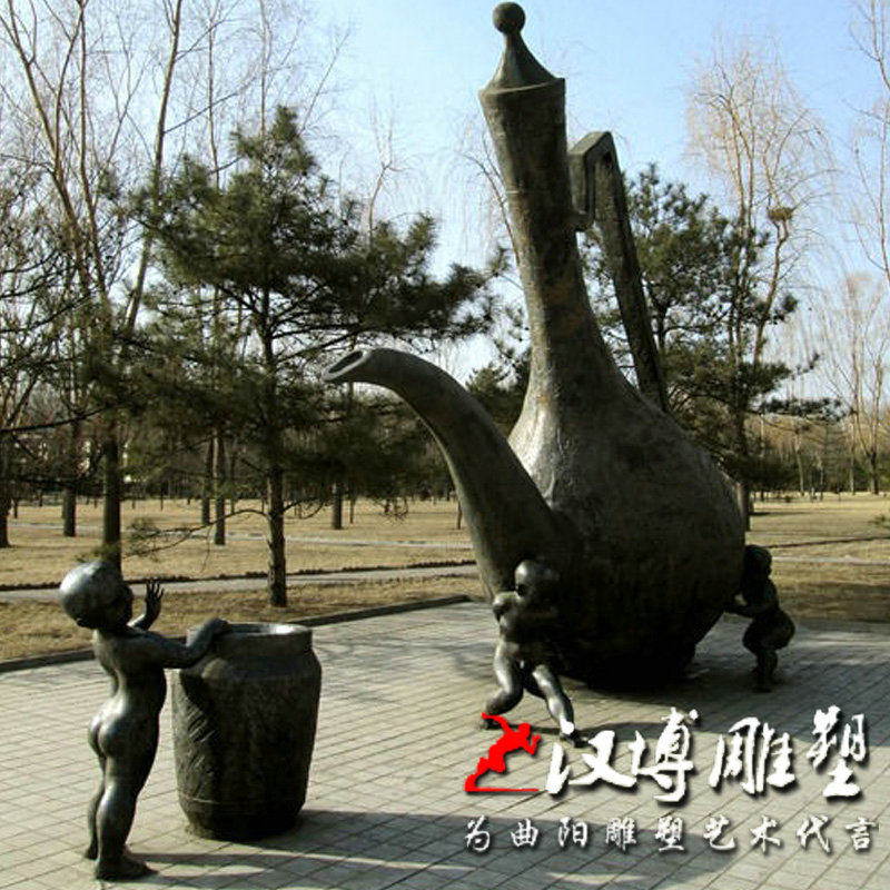 创意酒文化主题小品玻璃钢酒器酒杯酒壶小孩铜雕公园广场酒厂景观