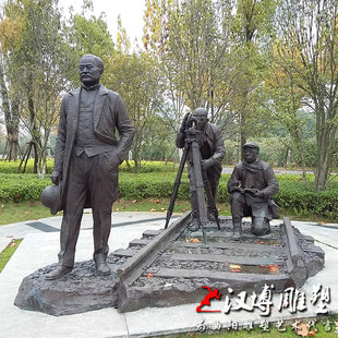 玻璃钢铁路工程专家詹天佑雕塑定制铸铜伟人英雄雕像城市园林景观