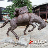 茶马古道主题驼货马商队雕塑玻璃钢仿真动物马铜马大型马场景观