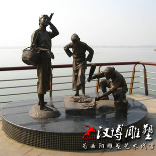 玻璃钢仿铜民俗民风雕塑码头妇女洗衣服情景小品公园园林景区景观