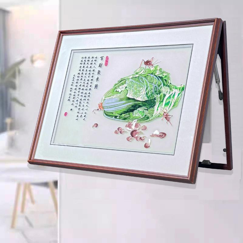 苏绣百财聚来图装饰画液压缸电表箱玄关挂画实木框配电箱刺绣画图片