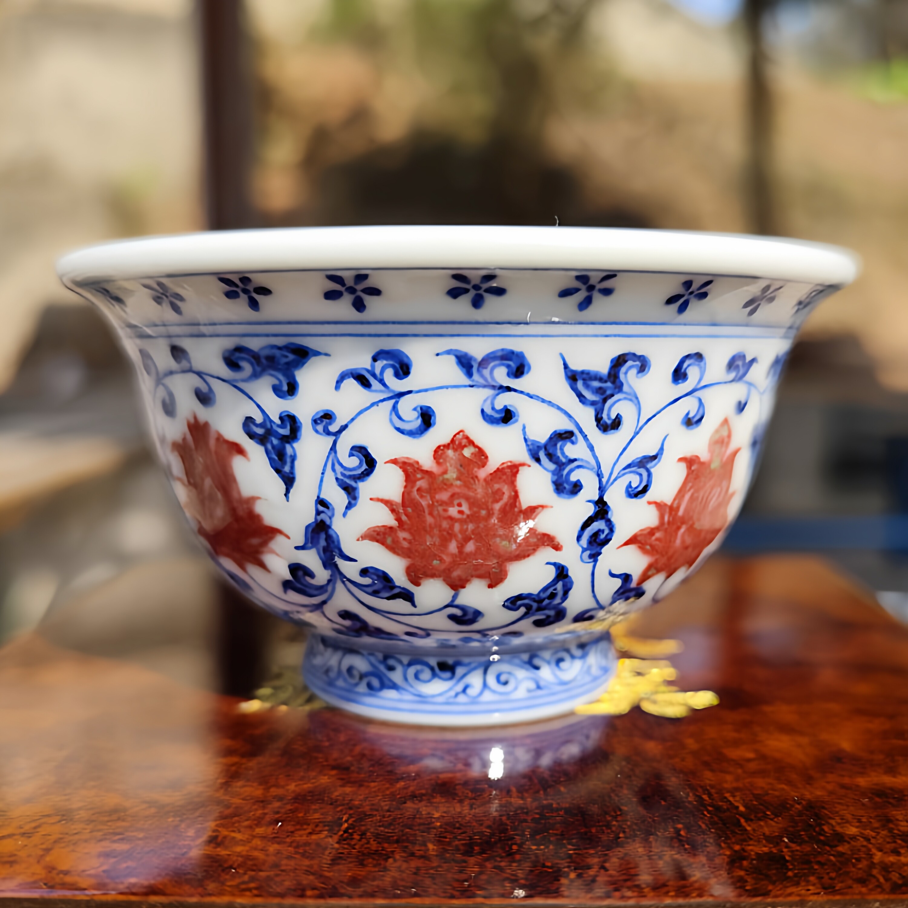 金玉祥和 釉里红缠枝莲压手杯 茶杯