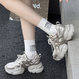 恋典厚底轻便老爹鞋女2025秋新款网面透气舒适百搭休闲运动跑步鞋