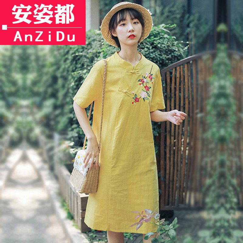 夏装2019新款中国风女装复古棉麻禅意茶服裙子汉服改良旗袍连衣裙在类目 女装/女士精品, 连衣裙中 - 来自Buy2taobao.com提供专业的淘宝代购服务