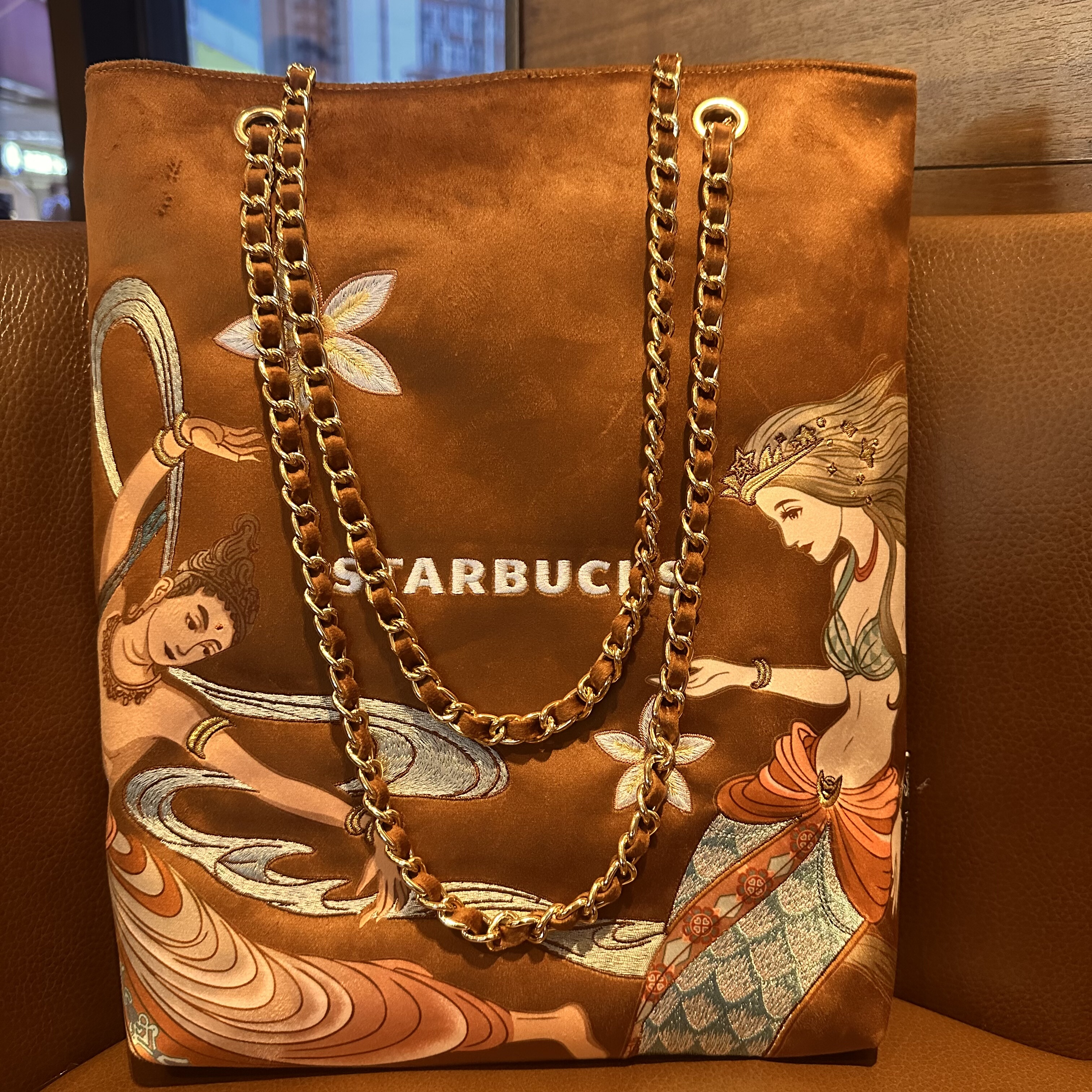 星巴克敦煌美术研究所联名托特包水桶包大容量女高颜值精致帆布包