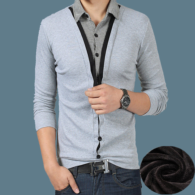 大码加毛打底衫男针织衫加厚加绒假两件毛衣衬衫领长袖保暖t恤,男装,T恤,淘宝优惠券,粉丝福利购,淘宝优惠卷