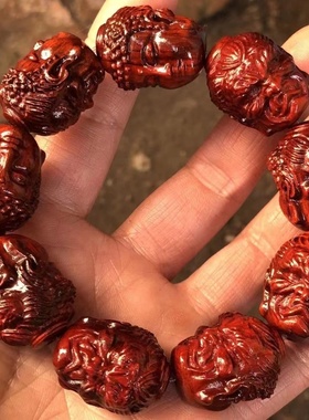 高密小叶紫檀实木雕刻一念之间手串佛魔手串男女同款手链情侣款佛