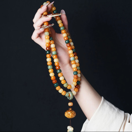 敦煌多宝天然菩提子手串文玩手持男女白玉菩提根佛珠念珠渐变车挂