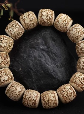 香樟木老型雕刻回纹珠貔貅手串男女佛珠单圈桶珠手链文玩饰品礼品