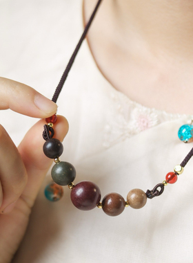 五行合香珠项链吊坠天然中药手工药香珠锁骨链饰品助眠脖挂件