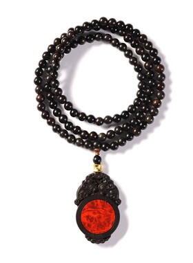 沉香木雕刻平安锁项链吊坠工艺品