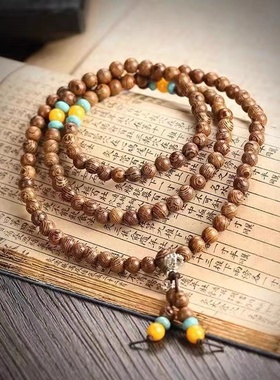 鸡翅木108颗手链木制文玩佛珠紫檀手串男女情侣木质6mm饰品项链子