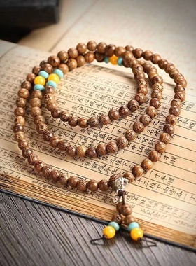 鸡翅木108颗手链木制文玩佛珠紫檀手串男女情侣木质6mm饰品项链子