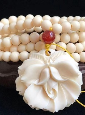 象牙果雕刻玫瑰花挂饰项链女ins简约森系毛衣链长款百搭大气潮流