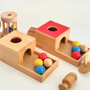 蒙氏早教婴幼儿宝宝纺织鼓实木投币盒启蒙镜子6月8滚动鼓发声玩具