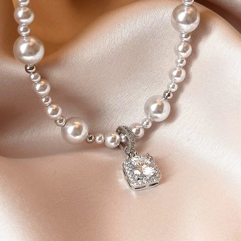 高级灰色气泡施家珍珠项链方糖玫瑰色白色董洁同款女秋冬吊坠饰品