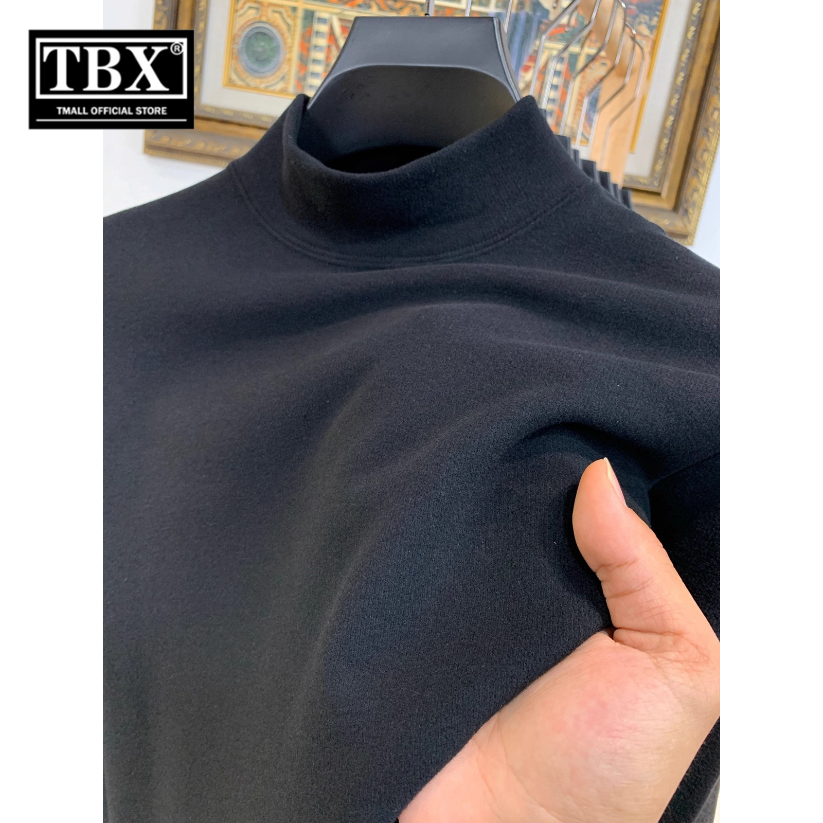 高端双面德绒打底衫男士长袖t恤2025新款冬季加绒半高领卫衣男款