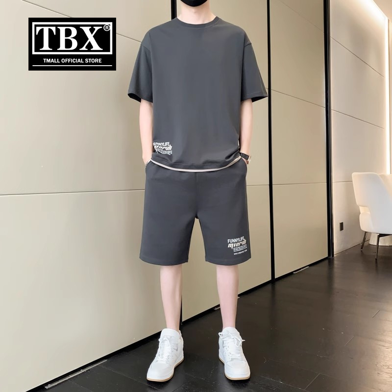 高端男士短袖T恤冰丝套装2025新款夏季休闲 短裤男装搭配一套帅气