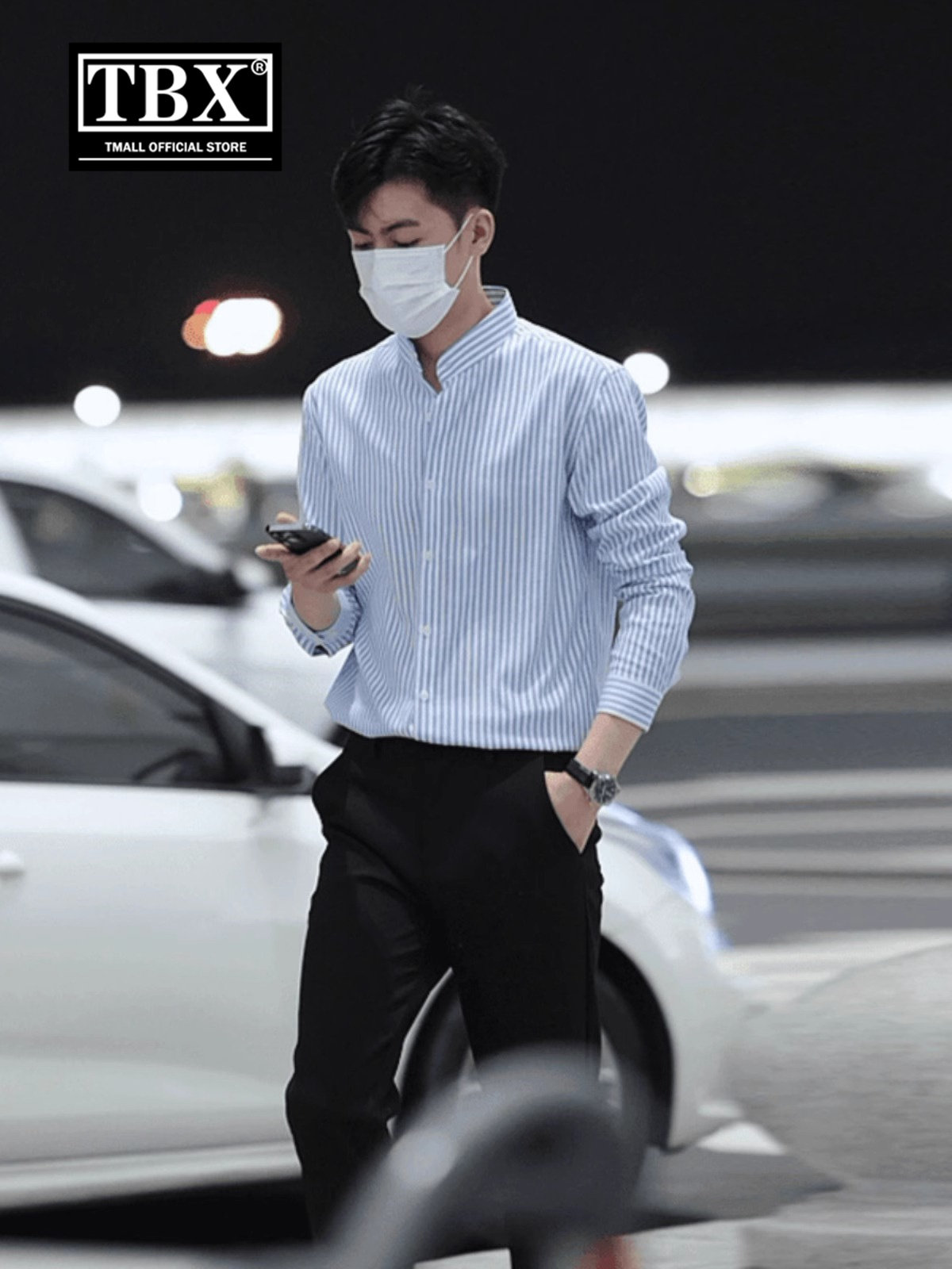高端新中式立领条纹衬衫男士长袖2025新款商务休闲短袖衬衣服男款