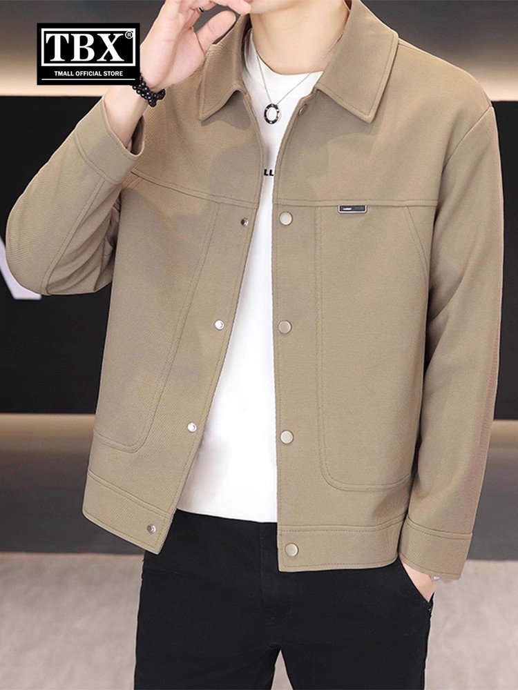 高端男士夹克外套2025新款春秋冬季通勤商务休闲翻领行政茄克男款
