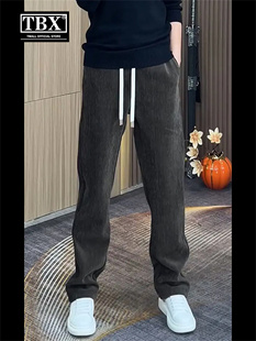 高端条绒运动卫裤男士2025新款春秋冬季加绒男裤直筒休闲裤子男款