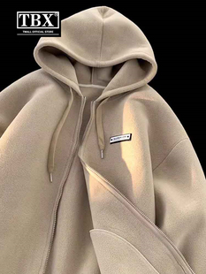 双面抓绒摇粒绒连帽卫衣男士2025新款秋冬季加绒加厚开衫外套男款