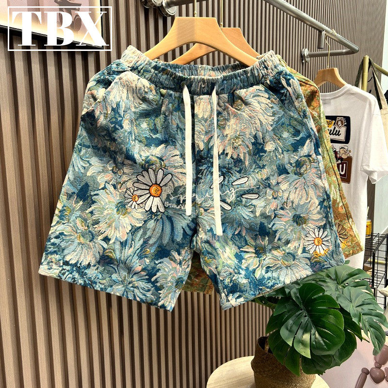 潮牌花色短裤男士夏季薄款2026新款美式休闲街头五分沙滩裤子男款