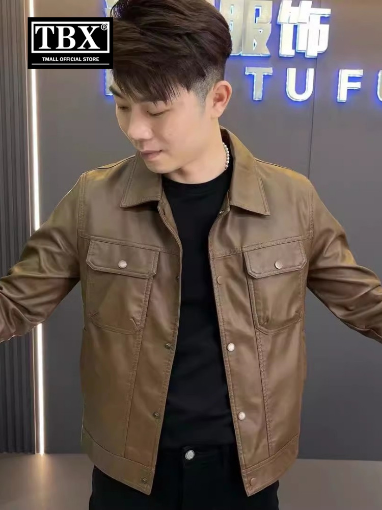 高端皮衣外套男士2025新款春秋季翻领短款皮夹克男款冬装加绒加厚