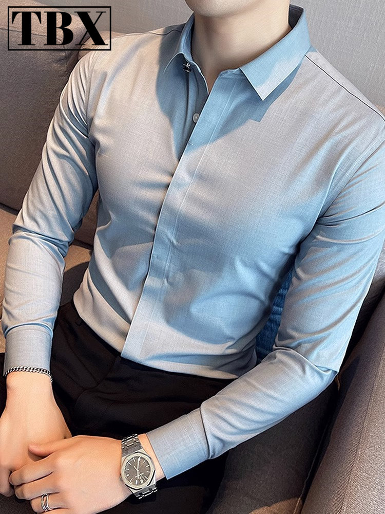 高级感男士长袖衬衫春秋2026新款易打理寸衫高端休闲商务衬衫男款