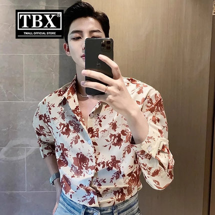 高级感痞帅花衬衫男士长袖2024新款休闲潮流穿搭碎花衬衣男款春秋