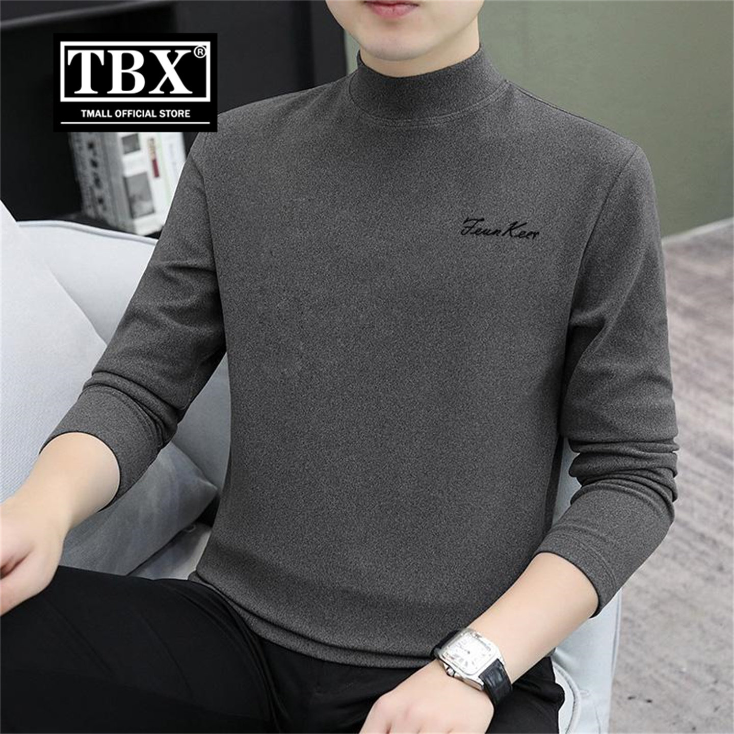 高端半高领德绒打底衫男士2025新款冬季加厚保暖内搭长袖t恤男款