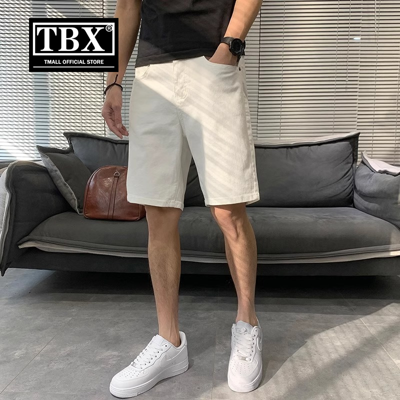 白色牛仔短裤男士夏季薄款2025新款潮牌休闲外穿纯棉四五分裤男款
