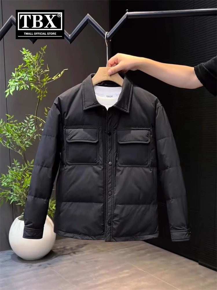 高端衬衫式轻薄羽绒服男士冬季2025新款保暖白鸭绒夹克外套男款潮