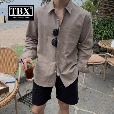 慵懒松弛感老钱风亚麻衬衫男士长袖2025新款夏季薄款防晒外套男款