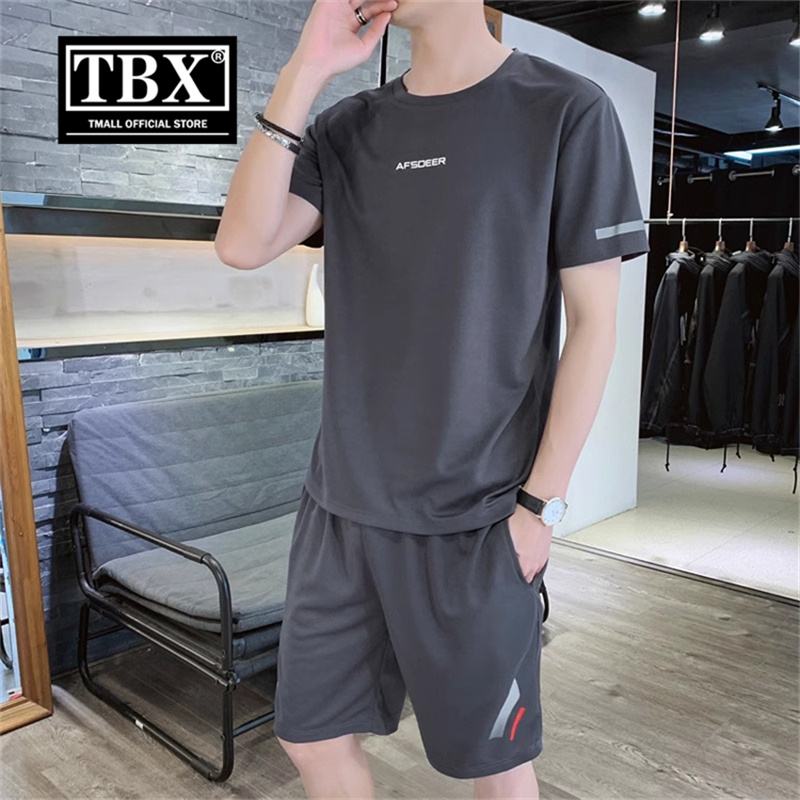 跑步运动套装男士夏季2025新款冰丝短袖T恤休闲短裤男款一套搭配