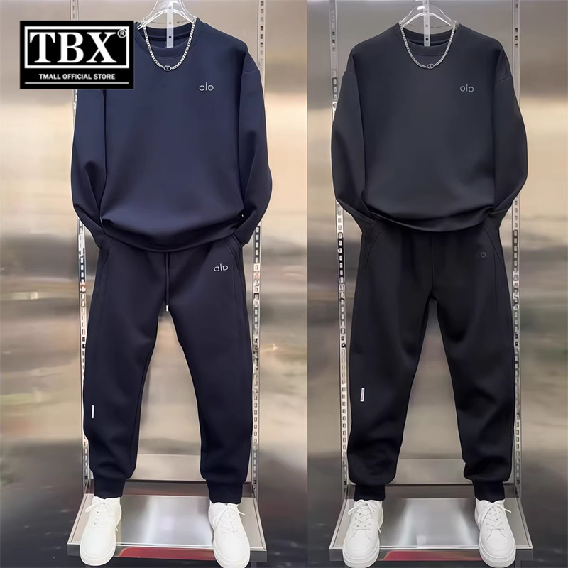 欧货休闲运动套装男士2026新款秋冬季加绒卫衣卫裤两件套男款春装