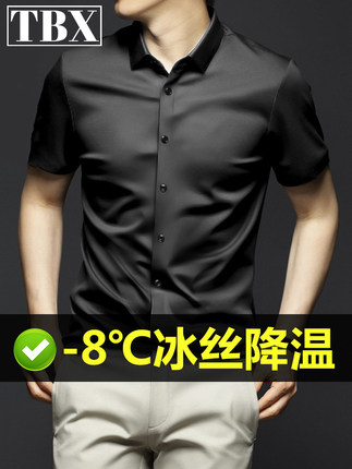 冰丝短袖衬衫男士2024新款免烫高级感商务休闲大码长袖衬衣服男款