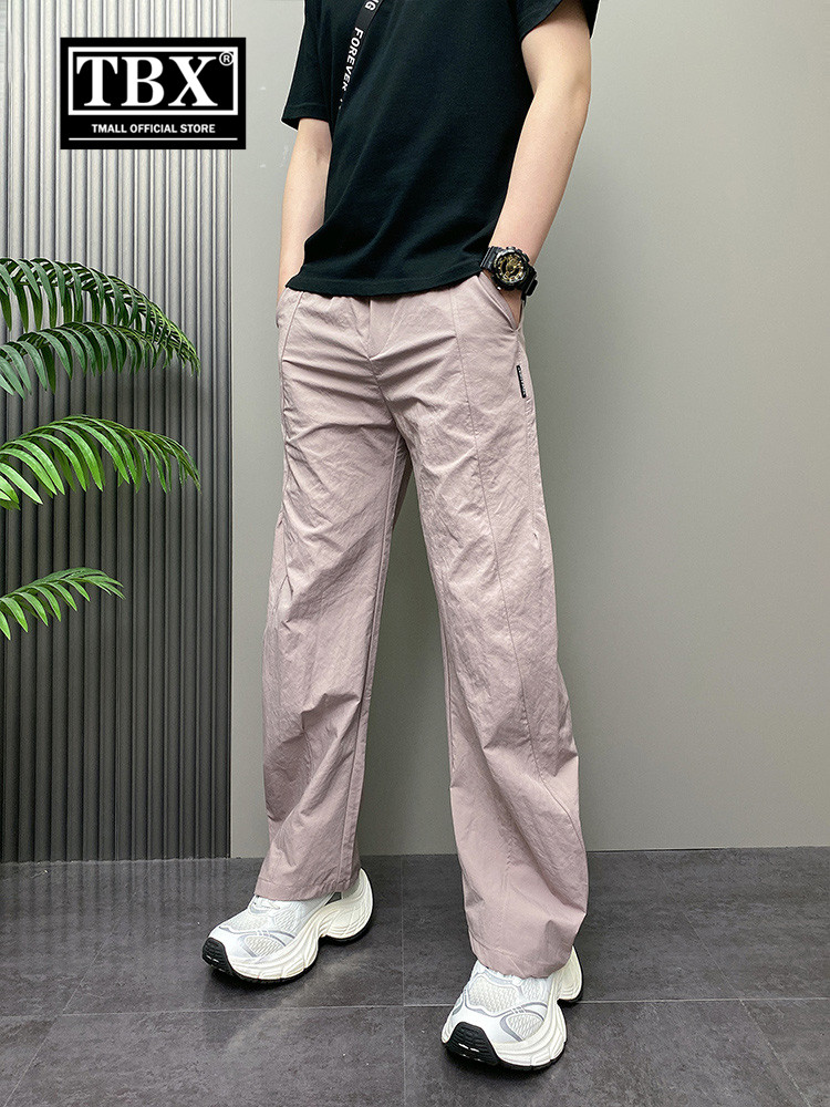 高端男士休闲裤2025新款夏季粉色男裤直筒阔腿哈伦长裤子男款春秋