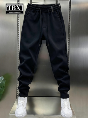 高端休闲裤子男士2025新款春秋冬季加绒加厚男裤束脚运动卫裤男款