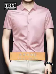 High-End Mulberry Silk Shirt Men's Short-Sleeved 2026 New Style Non-Iron Silk Business Casual Pink Shirt Men's Style