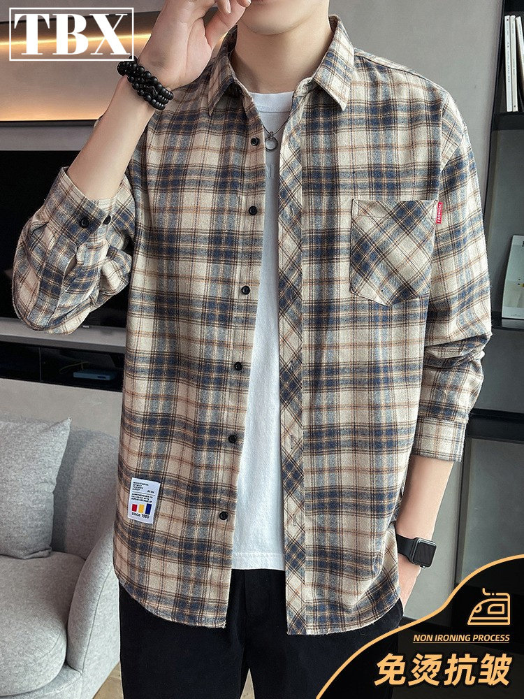 高端格子衬衫男士长袖2025新款春秋冬季休闲宽松大码衬衣外套男款