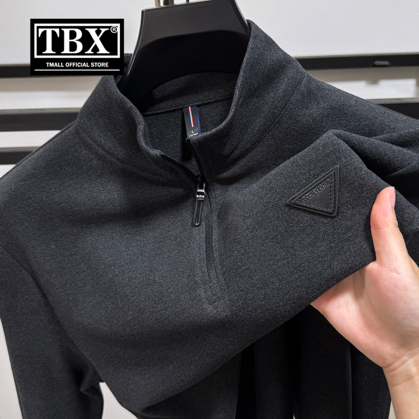 高端半拉链双面德绒打底衫男士2025新款秋冬季磨毛内搭卫衣服男款