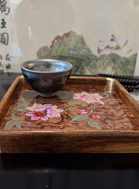 可定制图案手绘花梨木茶盘