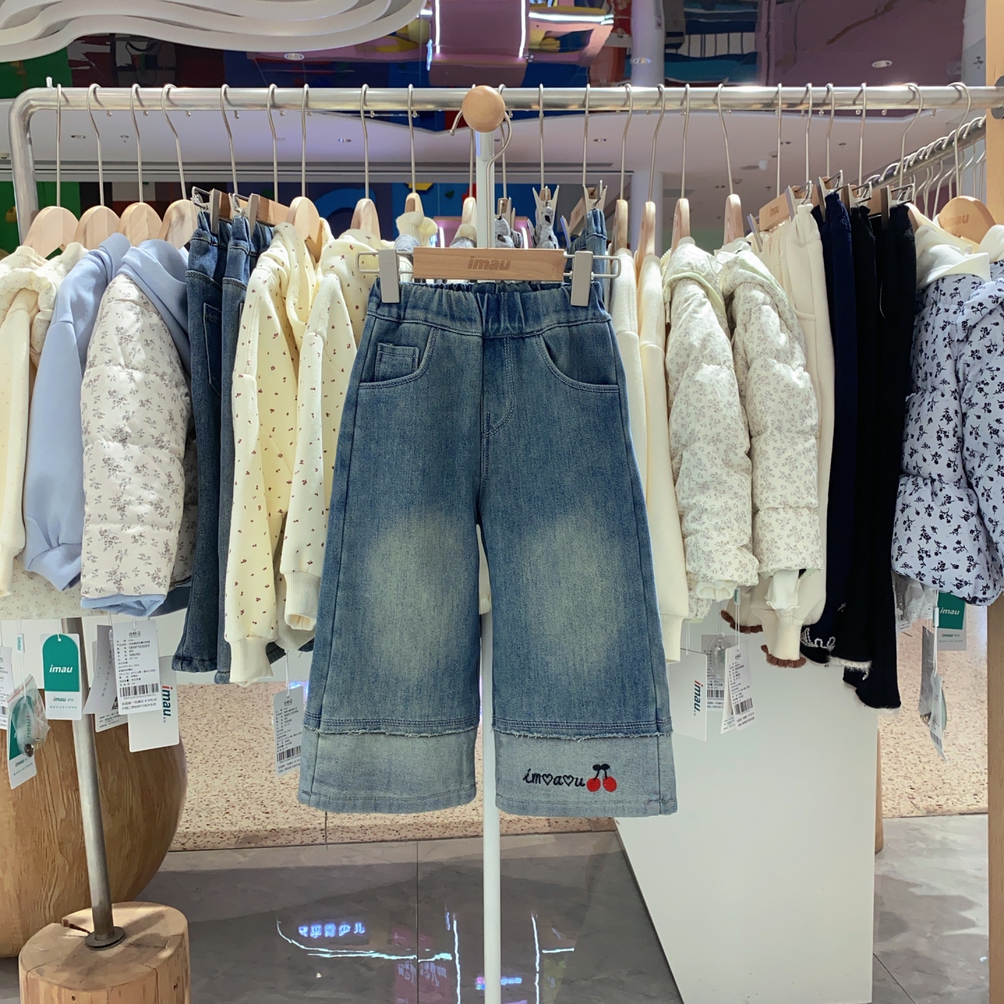 2025冬季新款imau奕玛童装女小童儿童加绒加厚牛仔长裤58SF350097
