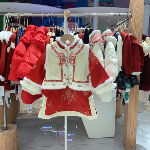 冬季新款imau奕玛女小童装新年唐装马甲儿童连衣裙套装58SF580126